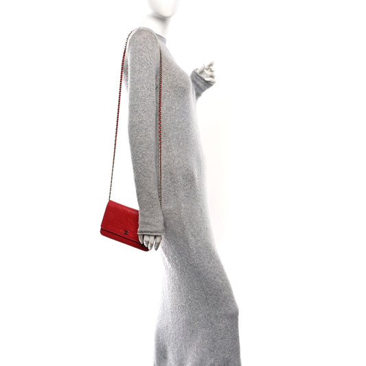 Lambskin Camellia Embossed Wallet on Chain WOC Red