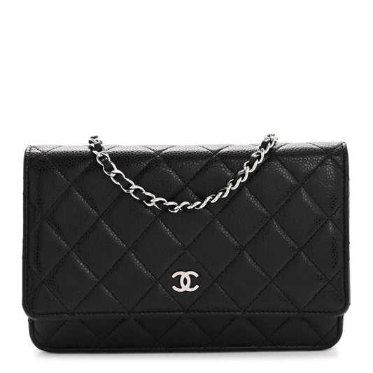 Caviar Quilted Wallet on Chain WOC Black
