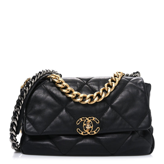 Goatskin Quilted Large Chanel 19 Flap Black