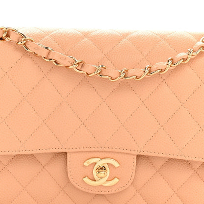 Caviar Quilted Medium Double Flap Beige Clair