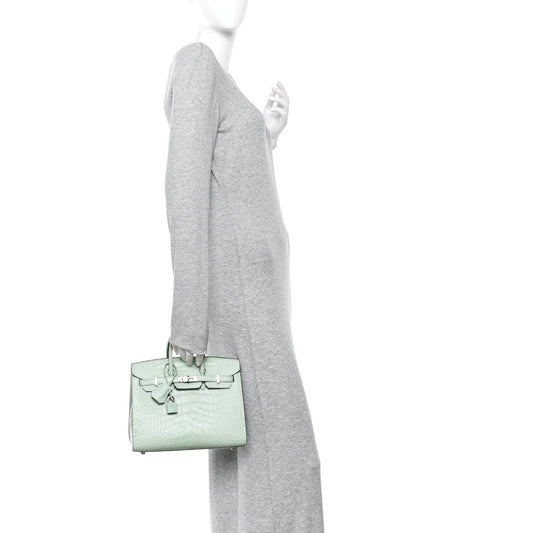 Matte Alligator Birkin Sellier 25 Vert D'eau