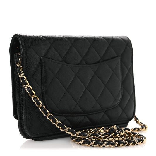 Caviar Quilted Wallet on Chain WOC Black