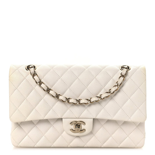 Caviar Quilted Medium Double Flap White