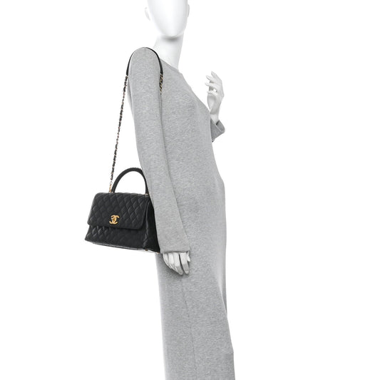Caviar Quilted Small Coco Chain Handle Flap Black