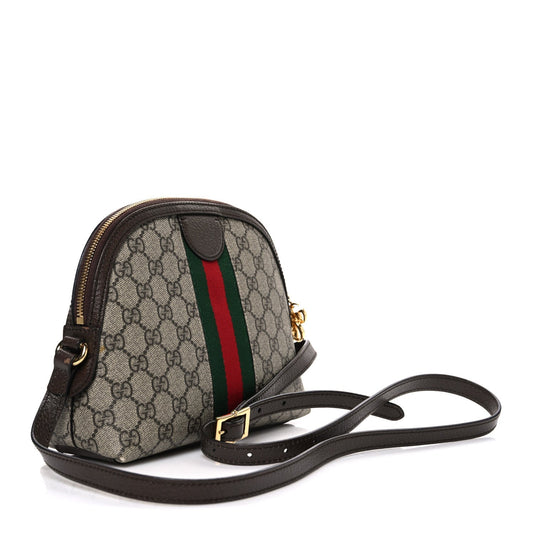 GG Supreme Monogram Textured Dollar Calfskin Web Small Ophidia Dome Shoulder Bag Beige Ebony New Acero