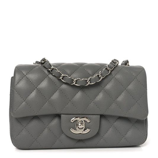 Caviar Quilted Mini Rectangular Flap Grey