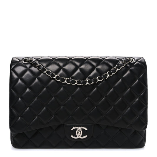 Lambskin Quilted Maxi Double Flap Black