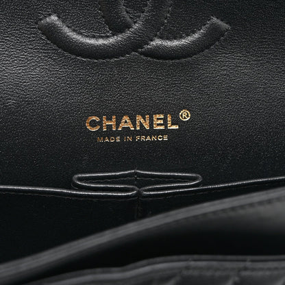 Lambskin Chevron Quilted Medium Double Flap Black
