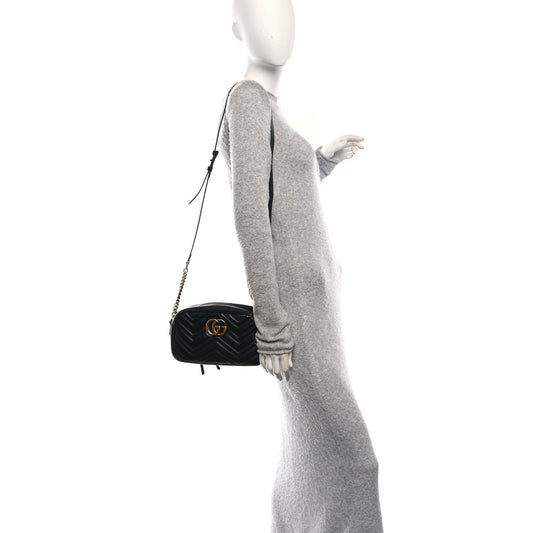 Calfskin Matelasse Small GG Marmont Chain Shoulder Bag Black