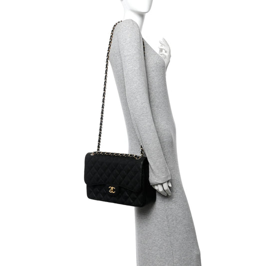 Caviar Quilted Jumbo Double Flap Black