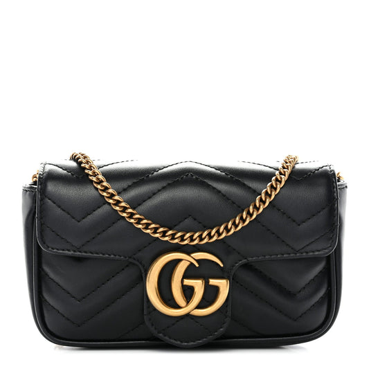 Calfskin Matelasse Super Mini GG Marmont Shoulder Bag Black