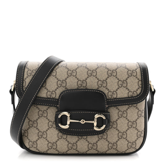 GG Supreme Monogram Horsebit 1955 Soft Small Shoulder Bag Beige Black