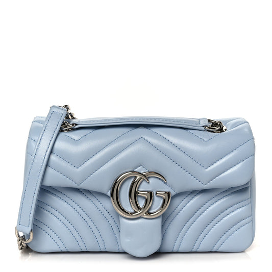 Lambskin Matelasse Small GG Marmont Shoulder Bag Porcelain Light Blue