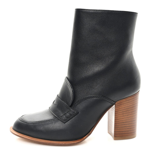 Calfskin Loafer Ankle Boots 39 Black