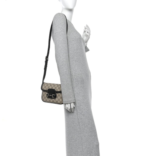 GG Supreme Monogram Horsebit 1955 Soft Small Shoulder Bag Beige Black
