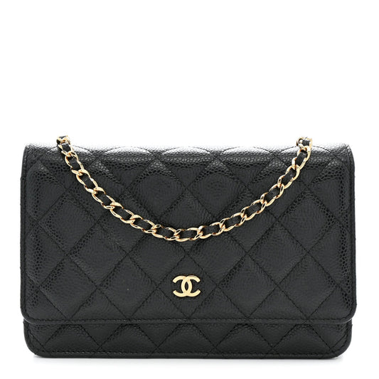 Caviar Quilted Wallet on Chain WOC Black