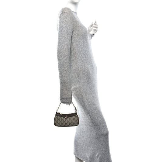 GG Supreme Monogram Textured Dollar Calfskin Mini Ophidia Chain Bag Beige Ebony