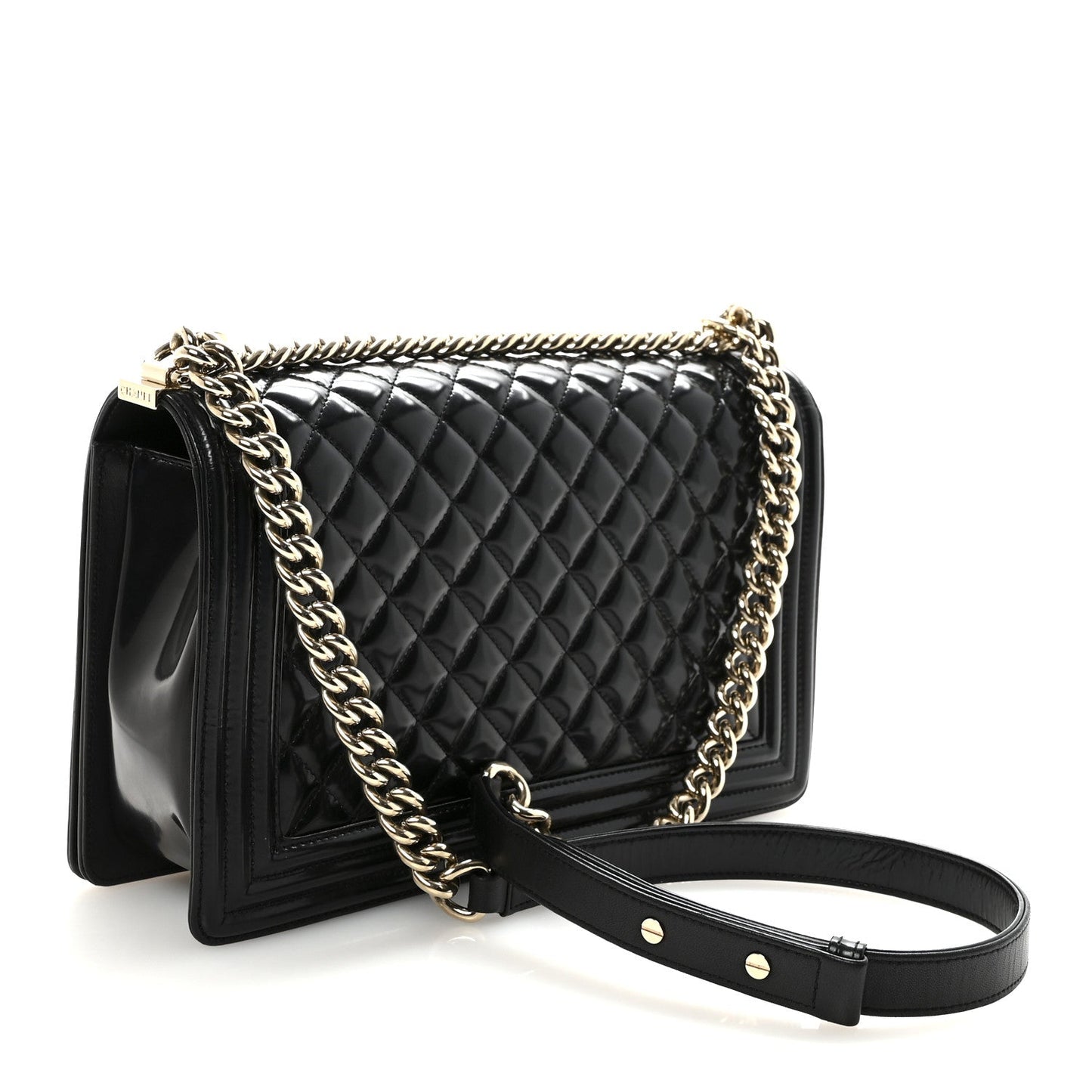 Iridescent Glazed Calfskin Quilted New Medium Boy Flap Black