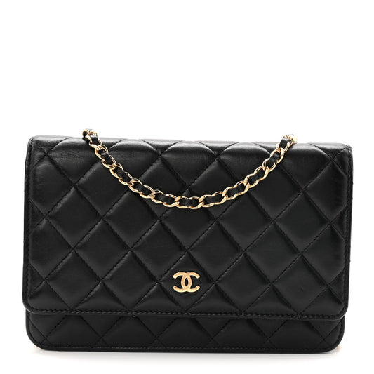 Lambskin Quilted Wallet On Chain WOC Black