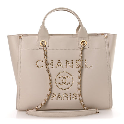 Caviar Small Studded Deauville Tote Ivory