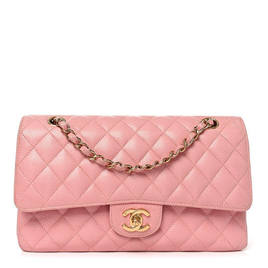 Caviar Quilted Medium Double Flap Pink