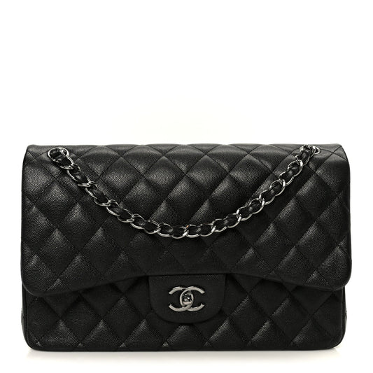 Iridescent Caviar Quilted Jumbo Double Flap Black