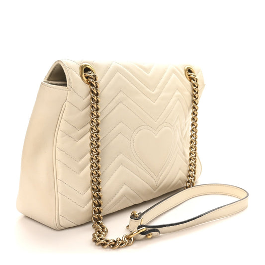 Calfskin Matelasse Medium GG Marmont Shoulder Bag White