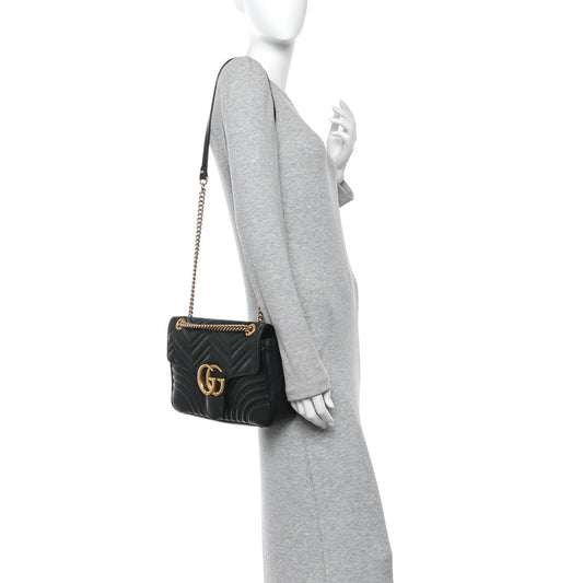 Calfskin Matelasse Medium GG Marmont Shoulder Bag Black