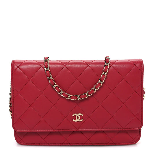 Lambskin Quilted Wallet On Chain WOC Dark Pink