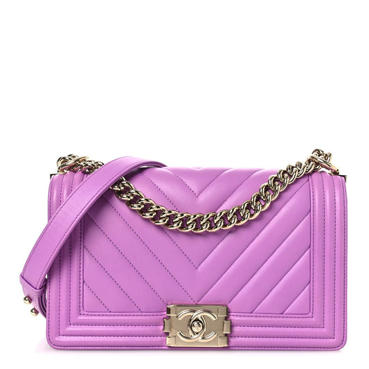Lambskin Chevron Quilted Medium Boy Flap Purple