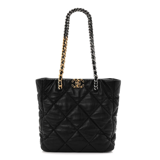 Lambskin Quilted Chanel 19 Shopping Bag Black
