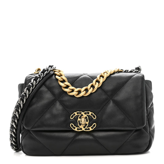 Lambskin Quilted Medium Chanel 19 Flap Black
