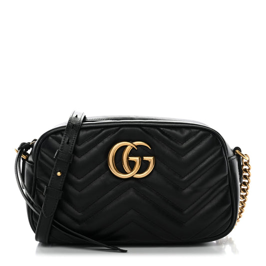 Calfskin Matelasse Small GG Marmont Chain Shoulder Bag Black