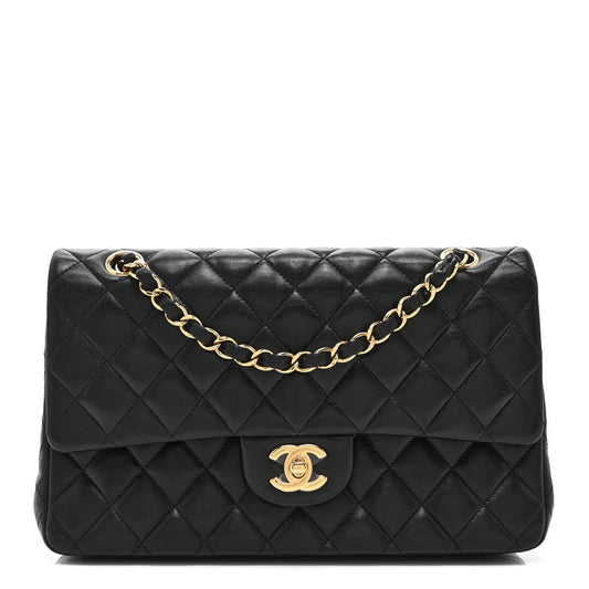 Lambskin Quilted Medium Double Flap Black
