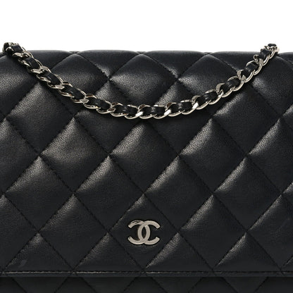 Lambskin Quilted Wallet On Chain WOC Black