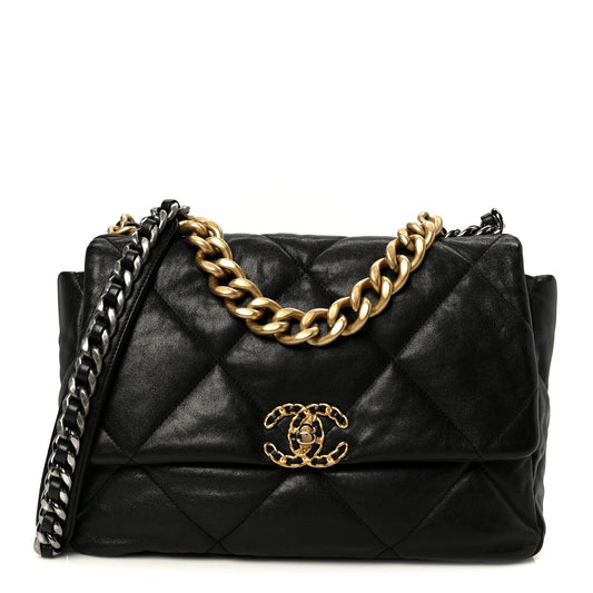 Goatskin Quilted Large Chanel 19 Flap Black