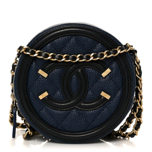 Caviar Quilted Round Filigree Crossbody Navy Black