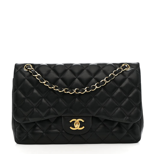 Lambskin Quilted Jumbo Double Flap Black