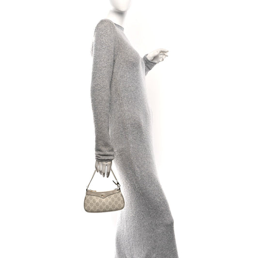 GG Supreme Monogram Textured Dollar Calfskin Web Mini Ophidia GG Handbag Beige Mystic White Oatmeal