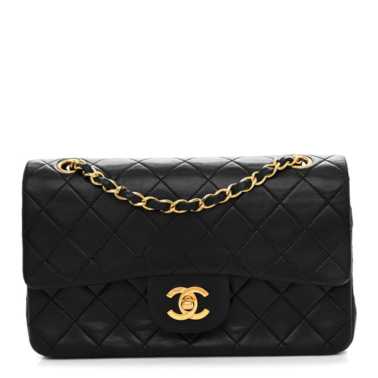 Lambskin Quilted Small Double Flap Black