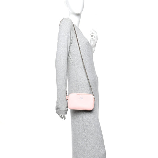 Dollar Calfskin Enamel Super Mini GG Marmont Chain Shoulder Bag Light Pink Blue