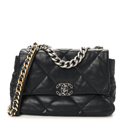 Lambskin Quilted Large Chanel 19 Flap Black