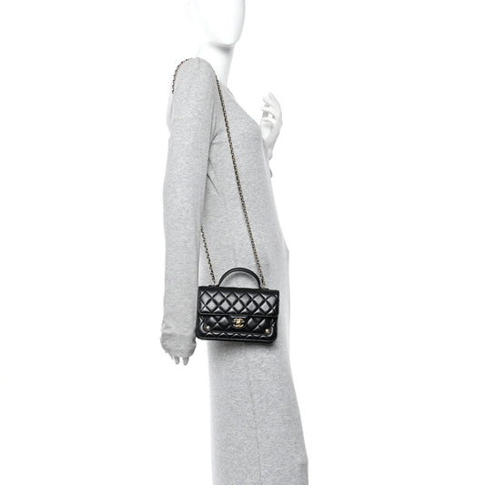 Lambskin Quilted Preppy Satchel Wallet On Chain WOC Black