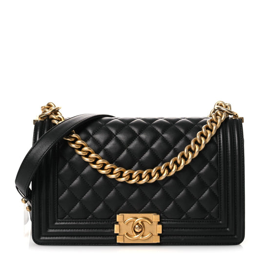 Lambskin Quilted Medium Boy Flap Black