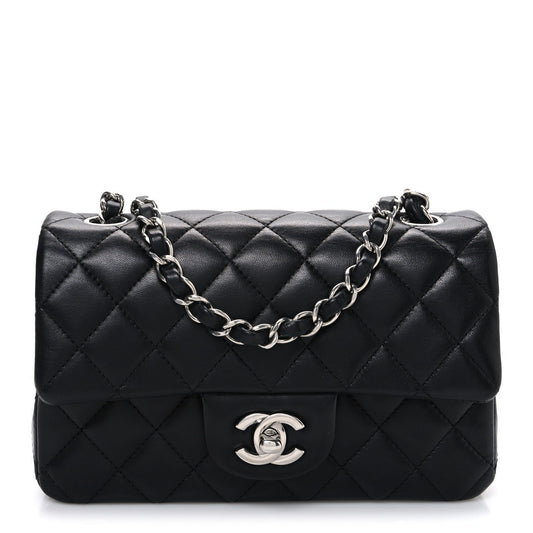 Lambskin Quilted Mini Rectangular Flap Black