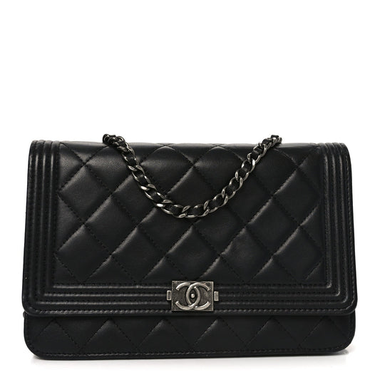 Lambskin Quilted Boy Wallet On Chain WOC Black