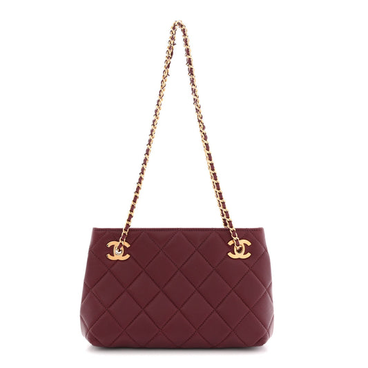 Lambskin Quilted Small Eyes On You Shopping Bag Dark Burgundy