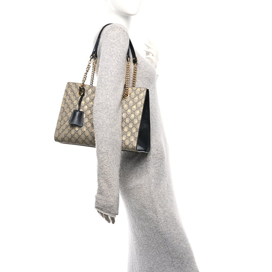GG Supreme Monogram Bees Medium Padlock Tote Beige Oro Black