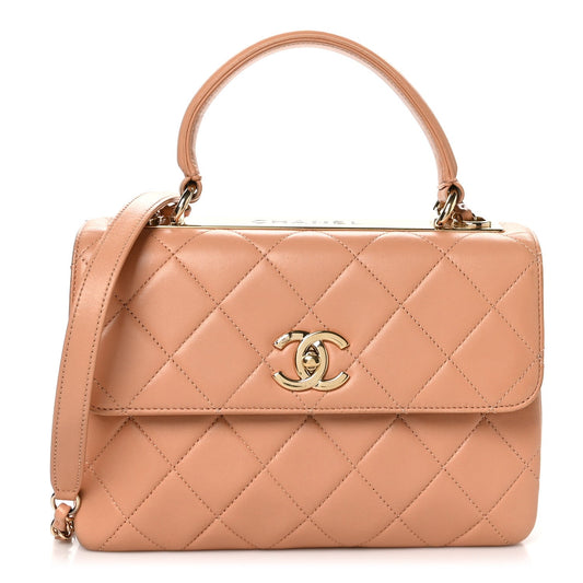Lambskin Quilted Small Trendy CC Dual Handle Flap Bag Camel