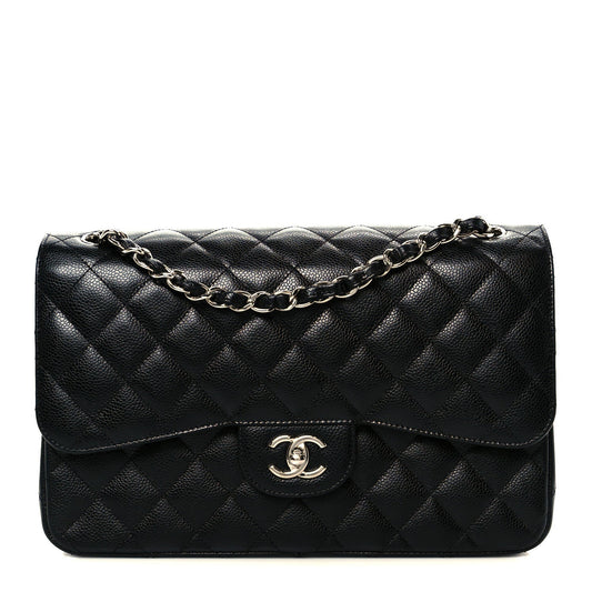 Caviar Quilted Jumbo Double Flap Black